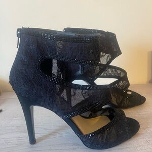 Jessica Simpson Lace & Rhinestone Open Toe Stiletto Bootie Size 8